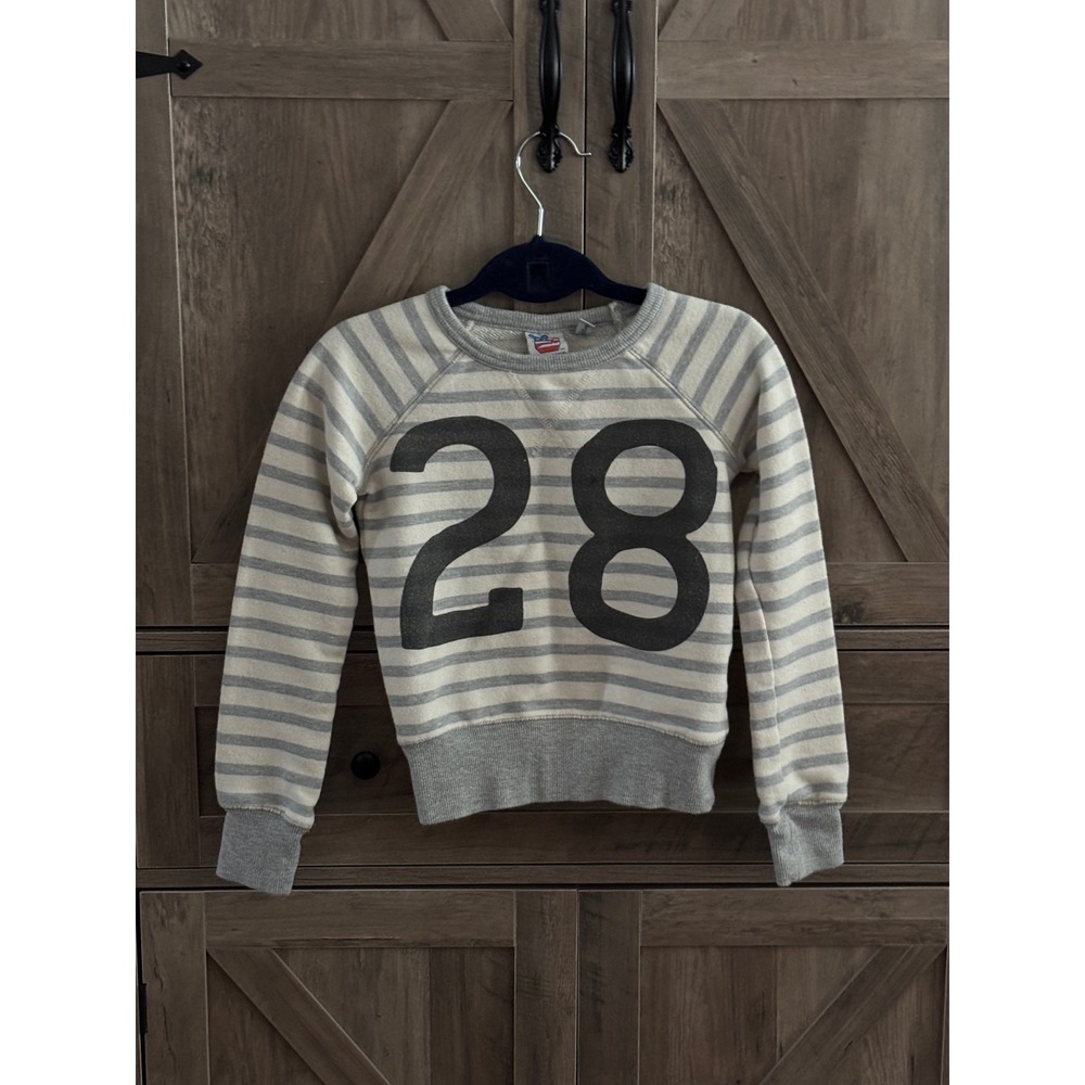 Junk Food Disney Mickey Mouse 28 Striped Sweatshirt Kids XS Grey Cream Raglan